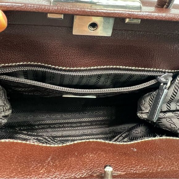 PRADA MADRAS CERNIERA DOCTOR BAG SATCHEL Red Brown LEATHER With A TOP HANDLE - Picture 11 of 16